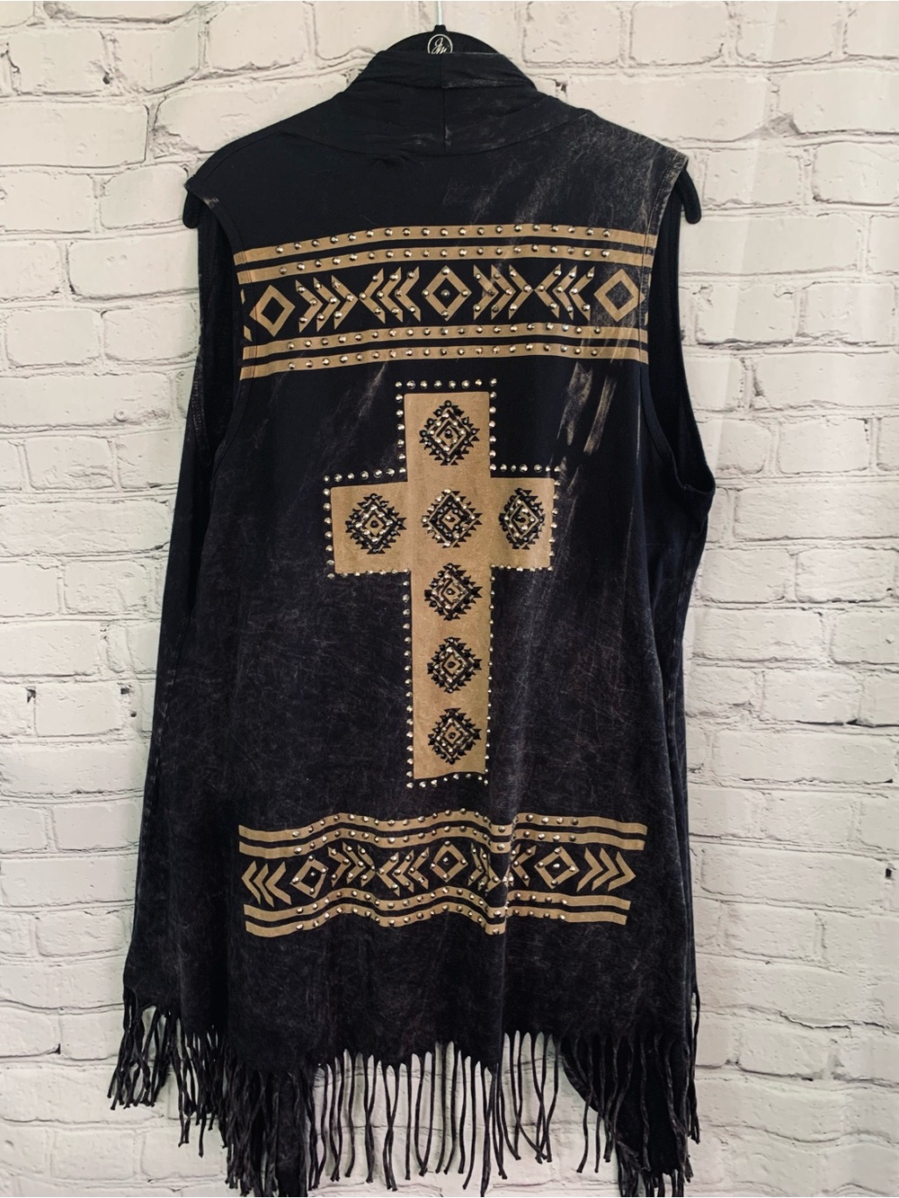 Vocal Fringed Vest Western Design with Studded Cross
